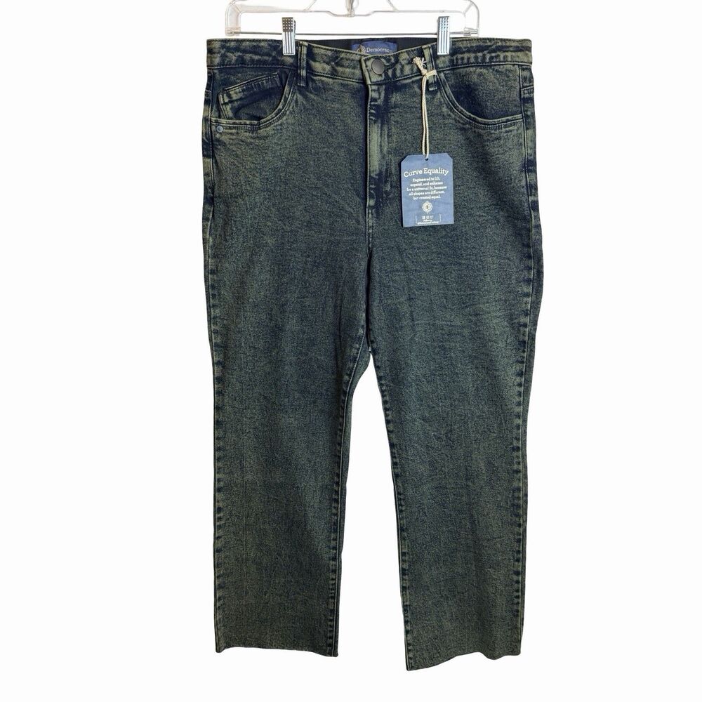 Democracy Absolution 16 Skyrise Boot Jeans Washed Green Fray Hem Wide Leg Crop